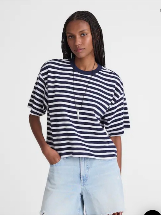 Madewell Tops - Madewell Navy & White Striped Boxy Tee
